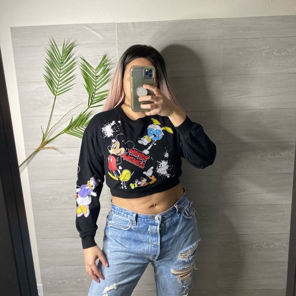 Disney | Tops | Reworked Disney Crop Sweatshirt | Poshmark